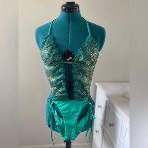 *New/Never Worn* Beach Bunny One Piece Swimwear (Green/Gold Sequins, Medium)